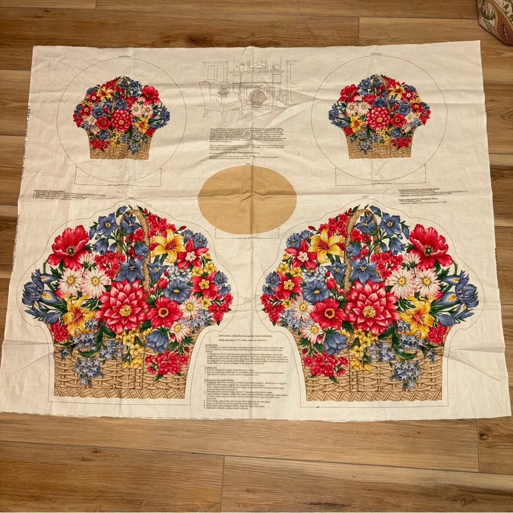 Vintage VIP Cranston Fabric American Wildflower Collection Flower Basket Blooms